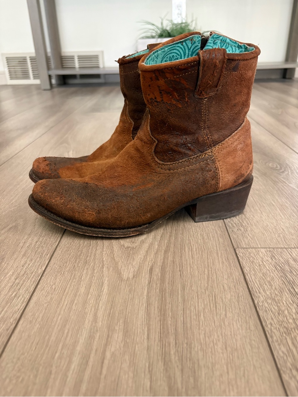 Ladies Corral C1064 Cowboy Booties 9 Chocolate Tan Lamb Zip Boots